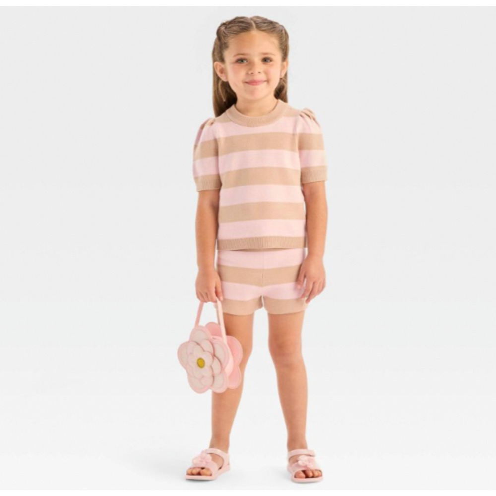 Grayson Mini Sweater Girls Baby‎ 18 Months Brown Pink Stripes Knit Puff Sleeves